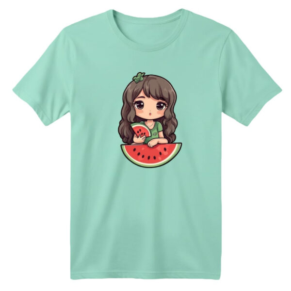 تی شرت آستین کوتاه بچگانه مدل دخترک یلدایی کد  36 رنگ سبز روشن