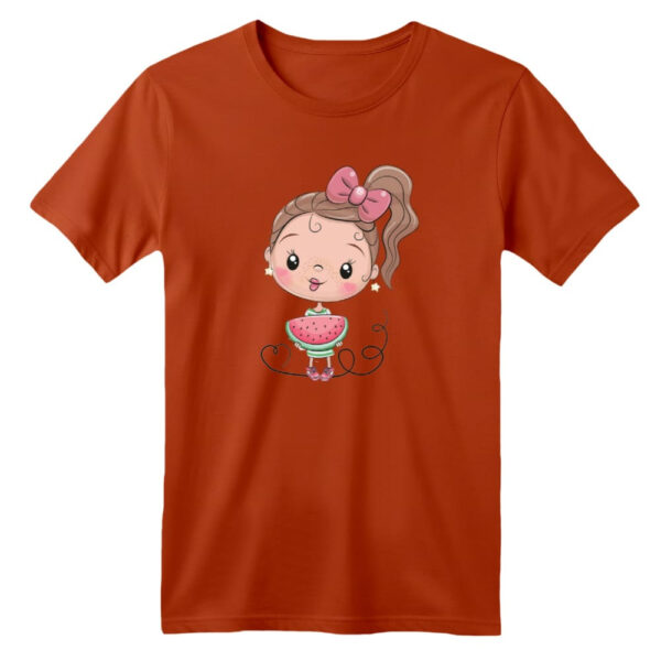 تی شرت آستین کوتاه بچگانه مدل دخترک یلدایی کد  11 رنگ آجری