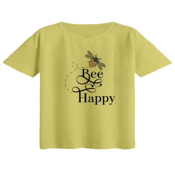 کراپ تی‌شرت آستین کوتاه زنانه مدل bee happy رنگ لیمویی