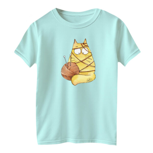 تی شرت آستین کوتاه بچگانه مدل گربه کد ۲۴ رنگ آبی روشن