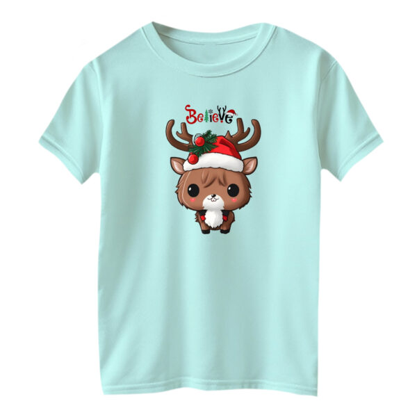 تی شرت آستین کوتاه بچگانه مدل گوزن کریسمس کد 5 رنگ آبی روشن