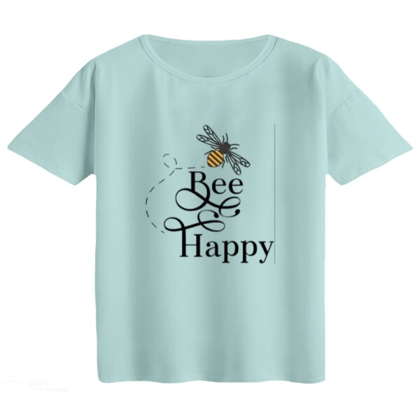تی‌شرت  اورسایز آستین کوتاه زنانه مدل باکسی طرح bee happy رنگ آبی روشن
