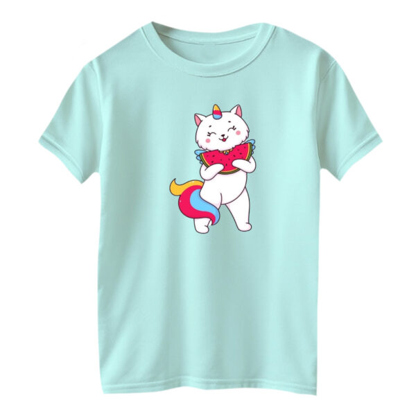 تی شرت آستین کوتاه بچگانه مدل گربه یلدایی کد 1 رنگ آبی روشن