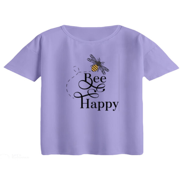 کراپ تی‌شرت آستین کوتاه زنانه مدل bee happy رنگ یاسی
