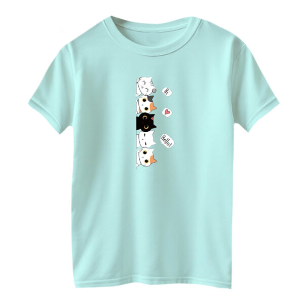 تی شرت آستین کوتاه بچگانه مدل گربه کد ۵ رنگ آبی روشن