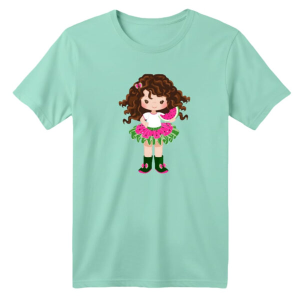 تی شرت آستین کوتاه بچگانه مدل دخترک یلدایی کد  1 رنگ سبز روشن