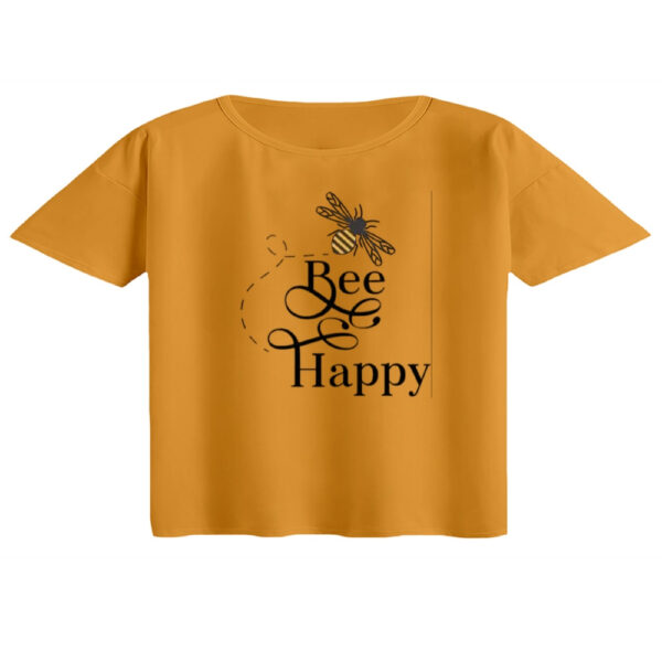کراپ تی‌شرت آستین کوتاه زنانه مدل bee happy رنگ پرتقالی