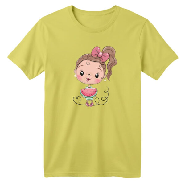 تی شرت آستین کوتاه بچگانه مدل دخترک یلدایی کد  11 رنگ زرد لیمویی