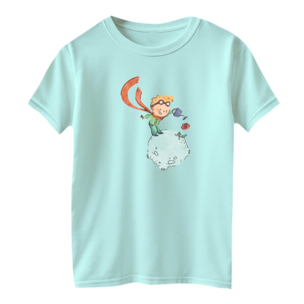 تی شرت آستین کوتاه بچگانه مدل شازده کوچولو و گل رنگ آبی روشن