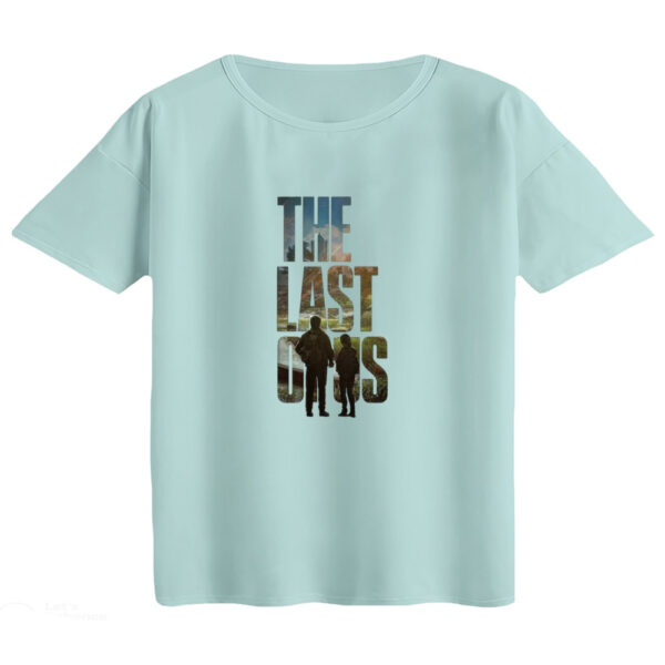 تی‌شرت  اورسایز آستین کوتاه زنانه مدل باکسی طرح LAST OF US رنگ آبی روشن