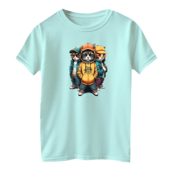 تی شرت آستین کوتاه بچگانه مدل گربه کد ۱۳ رنگ آبی روشن