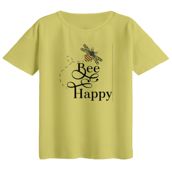 تی‌شرت  اورسایز آستین کوتاه زنانه مدل باکسی طرح bee happy رنگ لیمویی