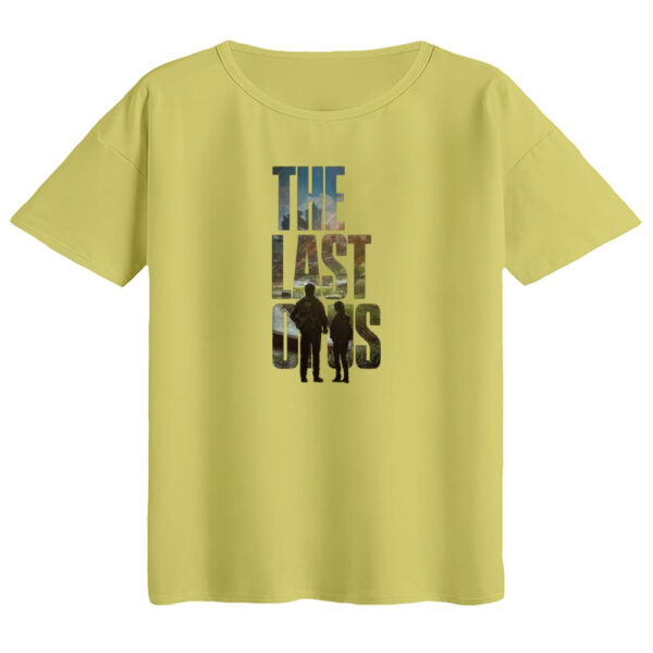 تی‌شرت  اورسایز آستین کوتاه زنانه مدل باکسی طرح LAST OF US رنگ لیمویی