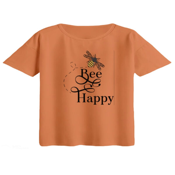 کراپ تی‌شرت آستین کوتاه زنانه مدل bee happy رنگ گلبهی