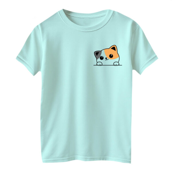 تی شرت آستین کوتاه بچگانه مدل گربه  رنگ آبی روشن