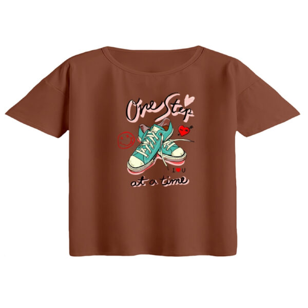 کراپ تی‌شرت آستین کوتاه زنانه مدل کتونی کد ۵ رنگ دارچینی