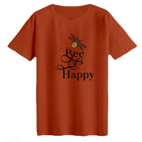 تی‌شرت لانگ آستین کوتاه زنانه مدل bee happy رنگ آجری تیره