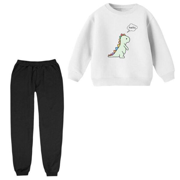 ست سویشرت آستین بلند و شلوار راحتی بچگانه مدل سلام دایناسور