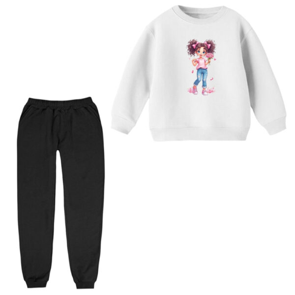 ست سویشرت و شلوار راحتی بچگانه مدل دخترک و گل