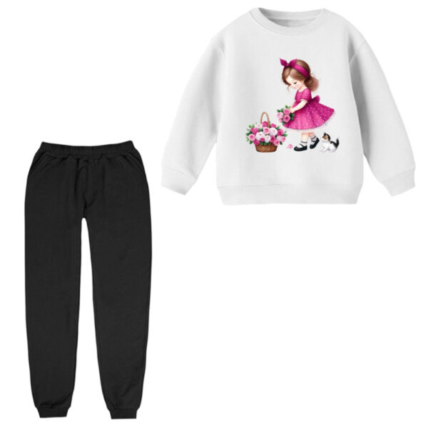 ست سویشرت و شلوار راحتی بچگانه مدل دخترک و گربه