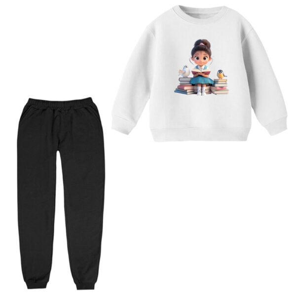 ست سویشرت و شلوار راحتی بچگانه مدل دخترک و کتاب