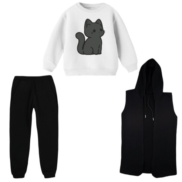 ست 3 تکه لباس راحتی بچگانه مدل گربه کد 18