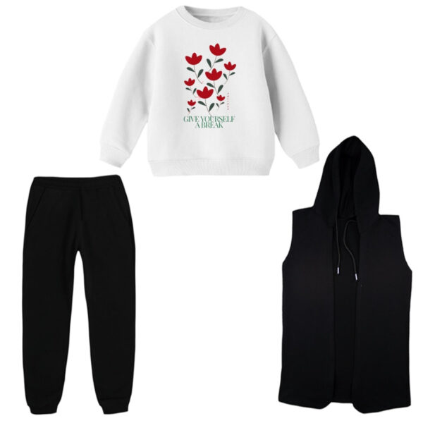 ست 3 تکه لباس راحتی بچگانه مدل گل لاله