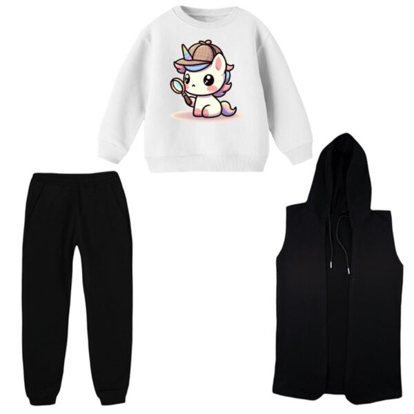 ست 3 تکه لباس راحتی بچگانه مدل کارآگاه تک شاخ