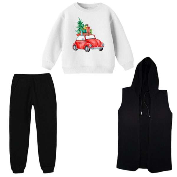 ست 3 تکه لباس راحتی بچگانه مدل ماشین کریسمس