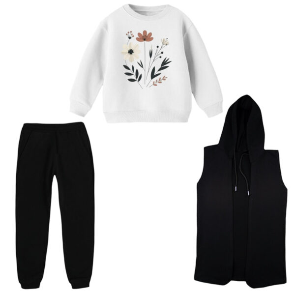 ست 3 تکه لباس راحتی بچگانه مدل گل کد 3