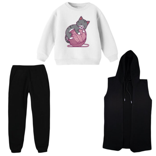 ست 3 تکه لباس راحتی بچگانه مدل گربه کد 12