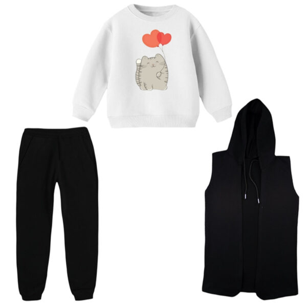 ست 3 تکه لباس راحتی بچگانه مدل گربه و بادکنک قلبی