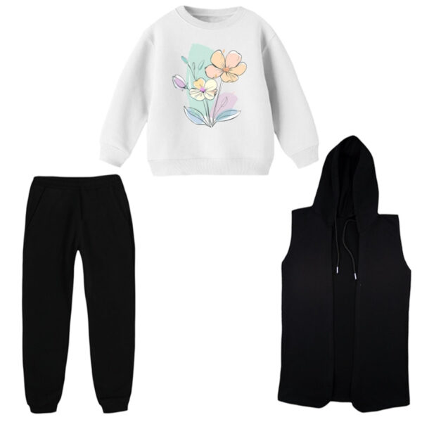 ست 3 تکه لباس راحتی بچگانه مدل گل کد 1