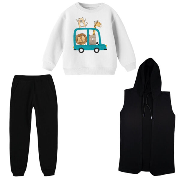 ست 3 تکه لباس راحتی بچگانه مدل ماشین حیوانات