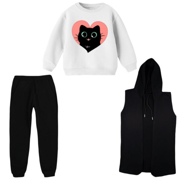 ست 3 تکه لباس راحتی بچگانه مدل گربه کد 6