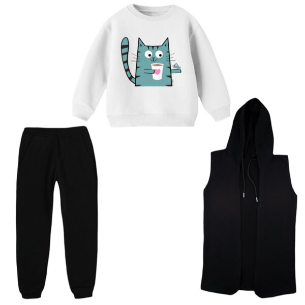 ست 3 تکه لباس راحتی بچگانه مدل گربه کد 11