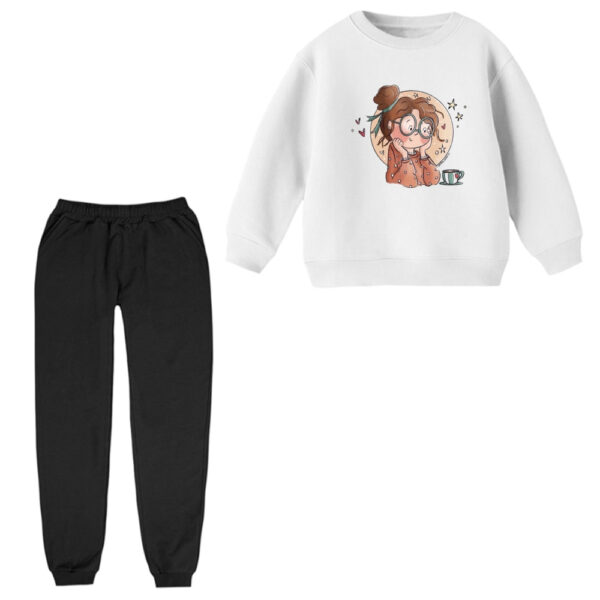 ست سویشرت و شلوار راحتی بچگانه مدل دخترک و قهوه