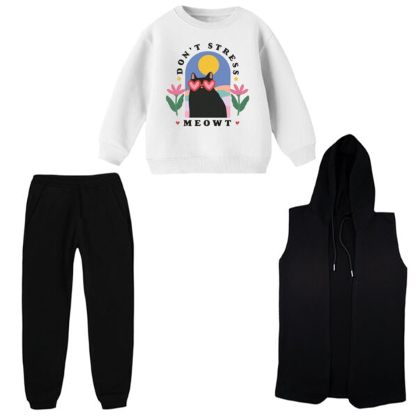 ست 3 تکه لباس راحتی بچگانه مدل گربه کد 5