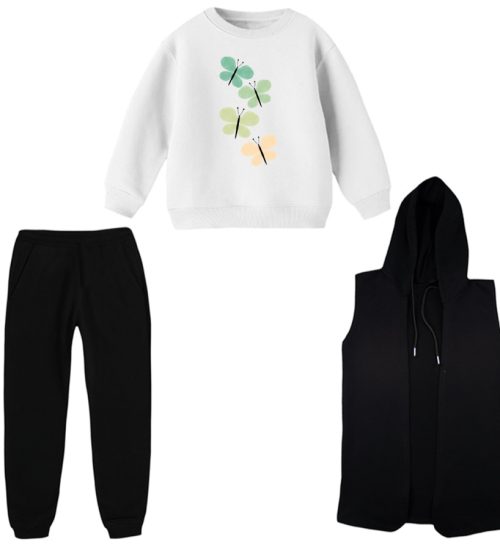 ست 3 تکه لباس راحتی بچگانه مدل پروانه