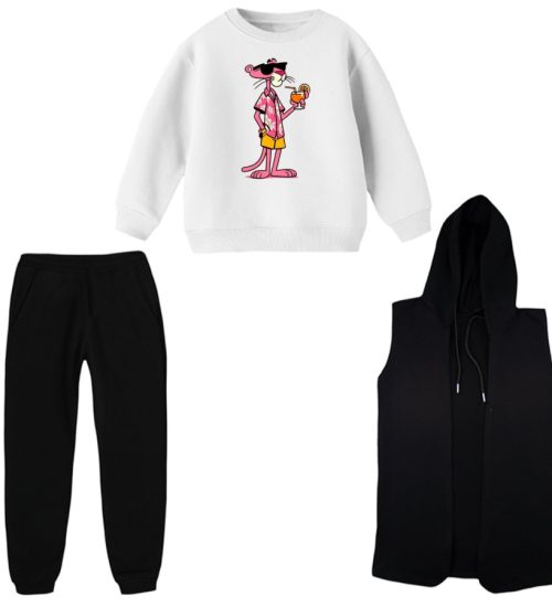 ست 3 تکه لباس راحتی بچگانه مدل پلنگ صورتی