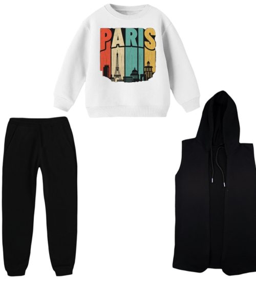 ست 3 تکه لباس راحتی بچگانه مدل پاریس