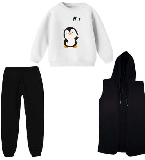 ست 3 تکه لباس راحتی بچگانه مدل پنگوئن کد 1