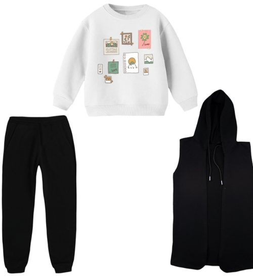 ست 3 تکه لباس راحتی بچگانه مدل برچسب