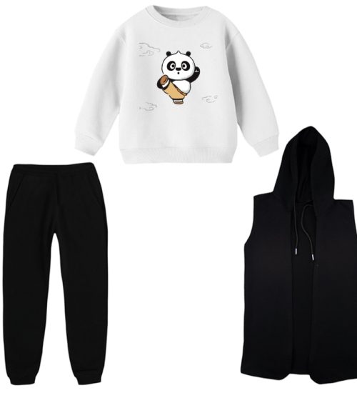 ست 3 تکه لباس راحتی بچگانه مدل پاندای کونگ فو کار کد 1